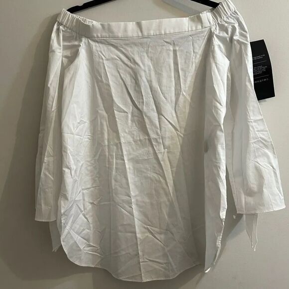 Tibi Poplin Off the Shoulder Tunic Top White - Picture 2 of 5